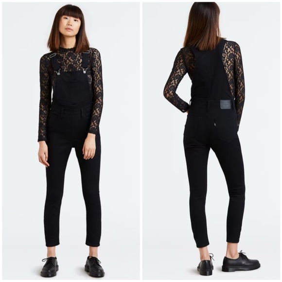 NWOT LEVIS black Denim Bib Overalls Jeans Jumpsuit 🤩 size 28 - Picture 2 of 14